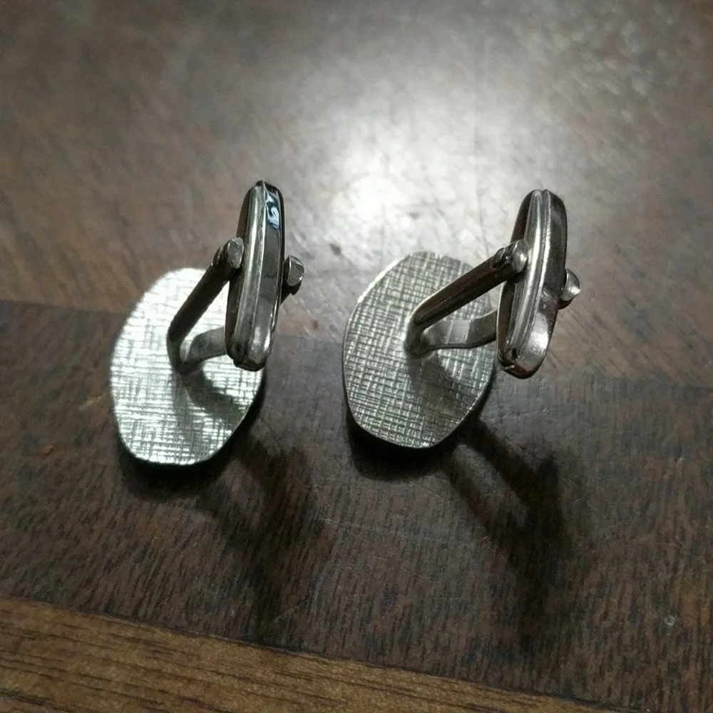 Silver Tone Engraved Oval Cufflinks